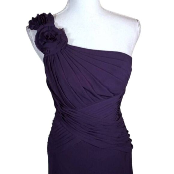 DAVID'S BRIDAL PURPLE CHIFFON ONE SHOULDER GOWN SZ.2 EUC. - Picture 3 of 7